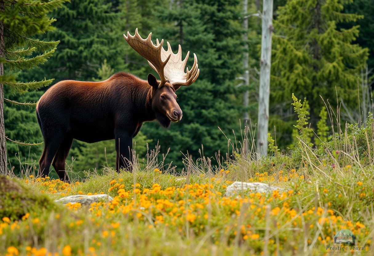 Illustration for section: Fauna: bears, elks, wolverines, various birds. - Hidden corners of nature